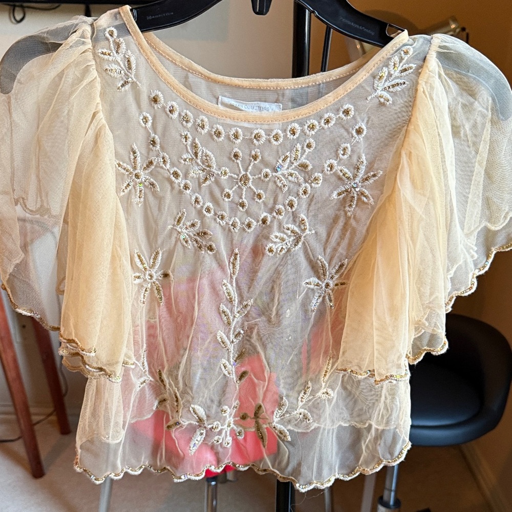 Urban Outfitters Cream Floral Embroidered Blouse